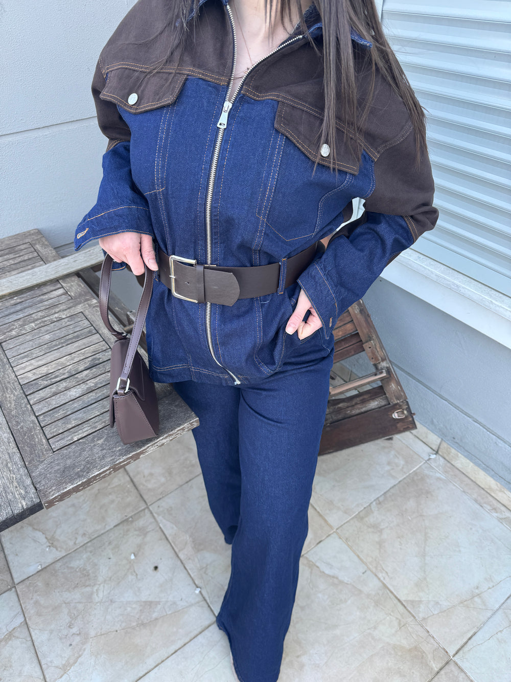 Kemerli Kot Denim Takım