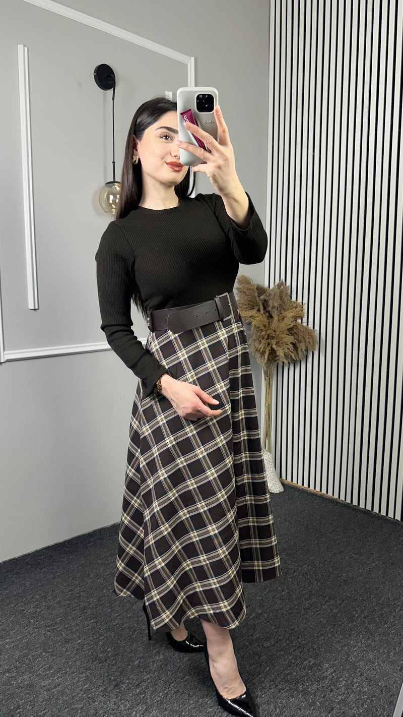 Deri Kemerli Ekose Etekli Takım