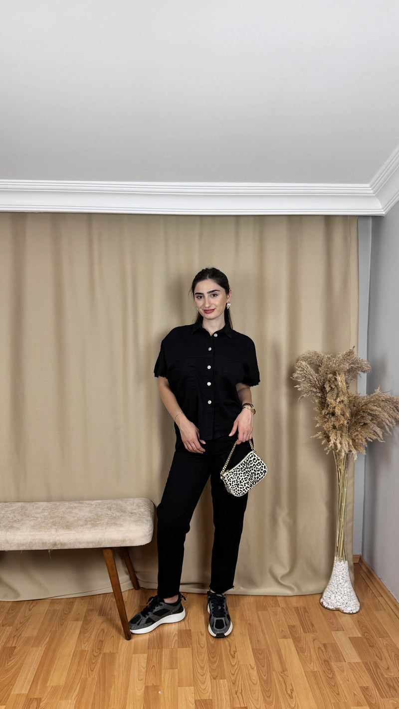Düğme Detaylı Salaş Gabardin Takım